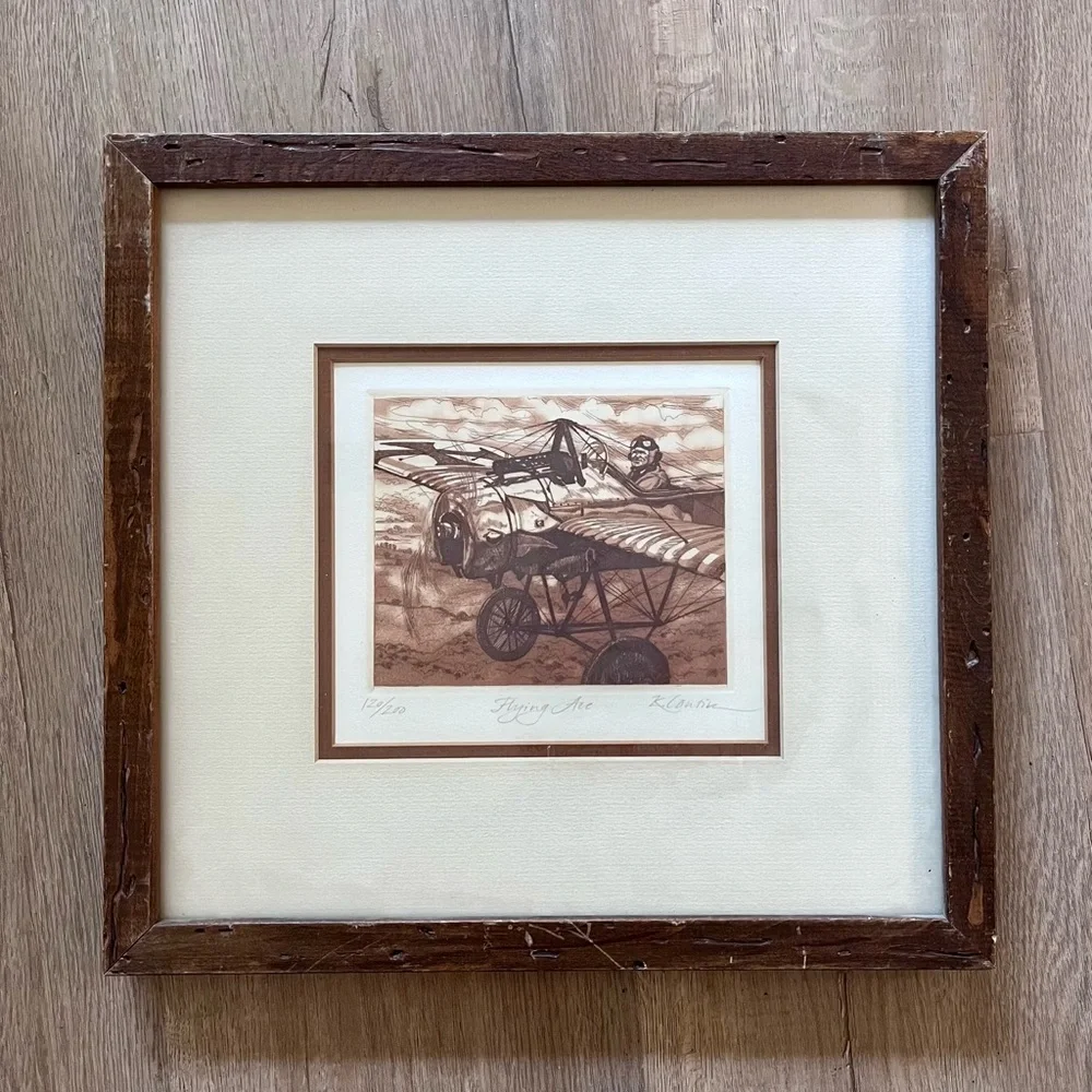 Vintage COA Framed Print‎ Etching Kathleen Cantin “FLYING ACE